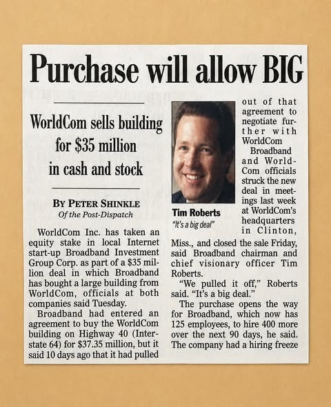 St. Louis Post-Dispatch clipping: Purchase will allow BIG — WorldCom sells building for $35 million in cash and stock