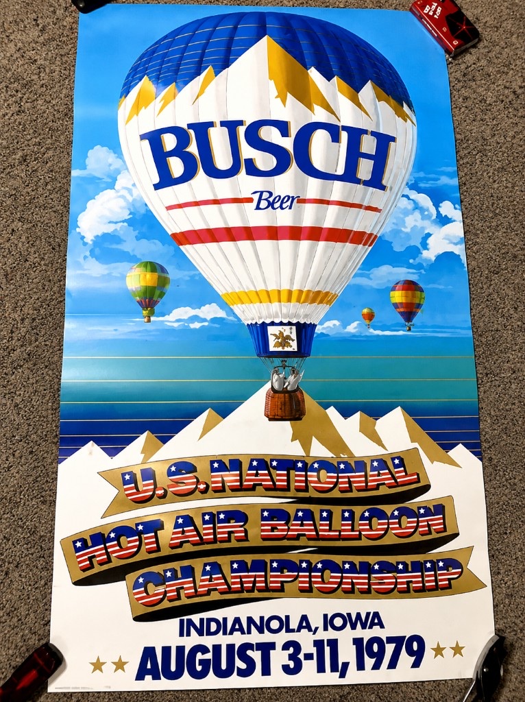 Busch beer hot air balloon poster for the U.S. National Hot Air Balloon Championship, Indianola, Iowa, August 3–11, 1979
