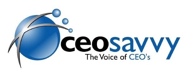 CEO Savvy logo — a blue globe with an orbit swoosh beside the ceosavvy wordmark and the tagline The Voice of CEO's