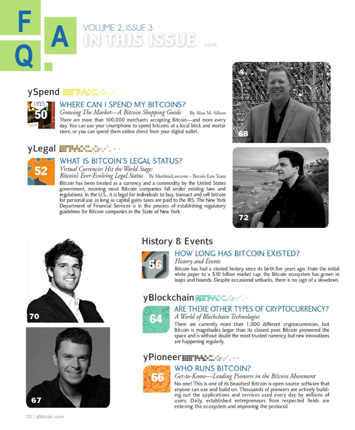 yBitcoin table of contents listing the HashingSpace feature on page 68
