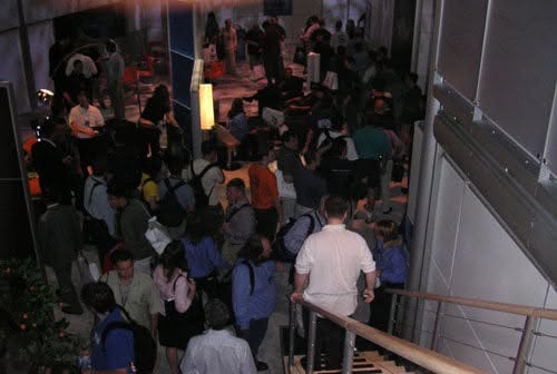 Crowds filling the Phantom booth seen from the staircase