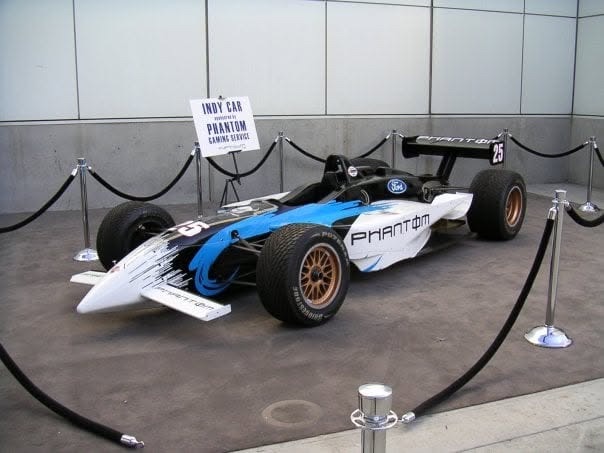 Indy car sponsored by Phantom Gaming Service on display at E3