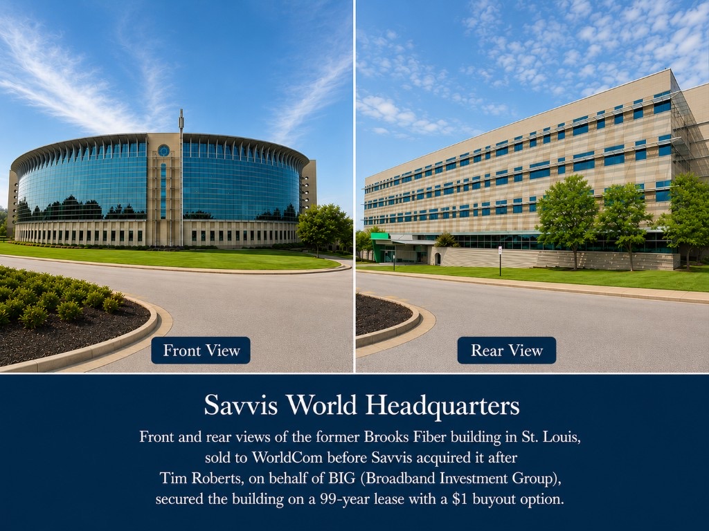 Composite of front and rear views of Savvis World Headquarters, the former Brooks Fiber building in St. Louis
